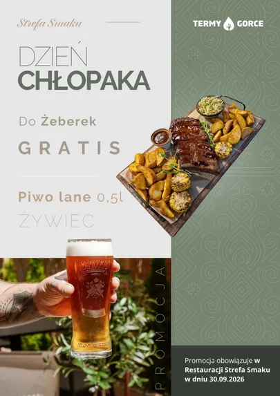 Dzień Chłopaka w Termach Gorce - masaż i Strefa Relaksu za 199 zł, piwo gratis do żeberek